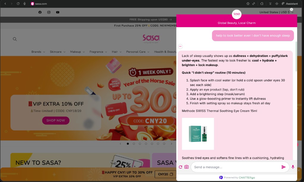 Shoppers chatting with the CHATTERgo widget on a beauty storefront